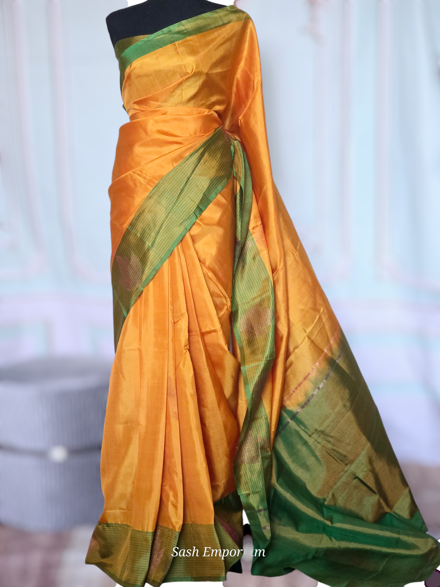 Kancheepuram soft silk saree with (Yellow /Green)