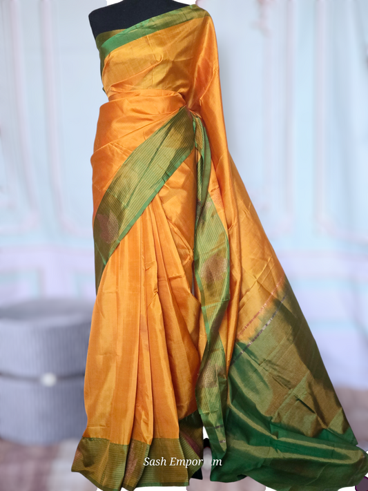 Kancheepuram soft silk saree with (Yellow /Green)