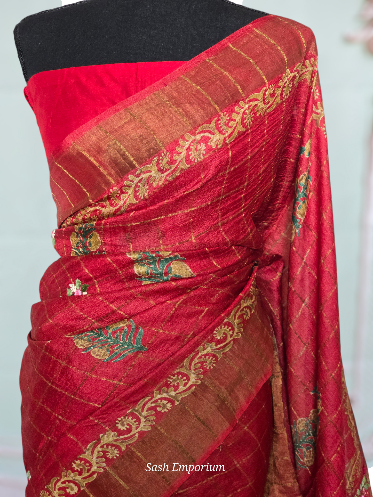 Soft tussar silk saree with French knot and kantha work