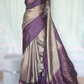 Kanchipuram soft silk saree (grey/purple) with stitched blouse