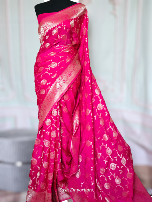 Mashru silk saree with silver zari- border