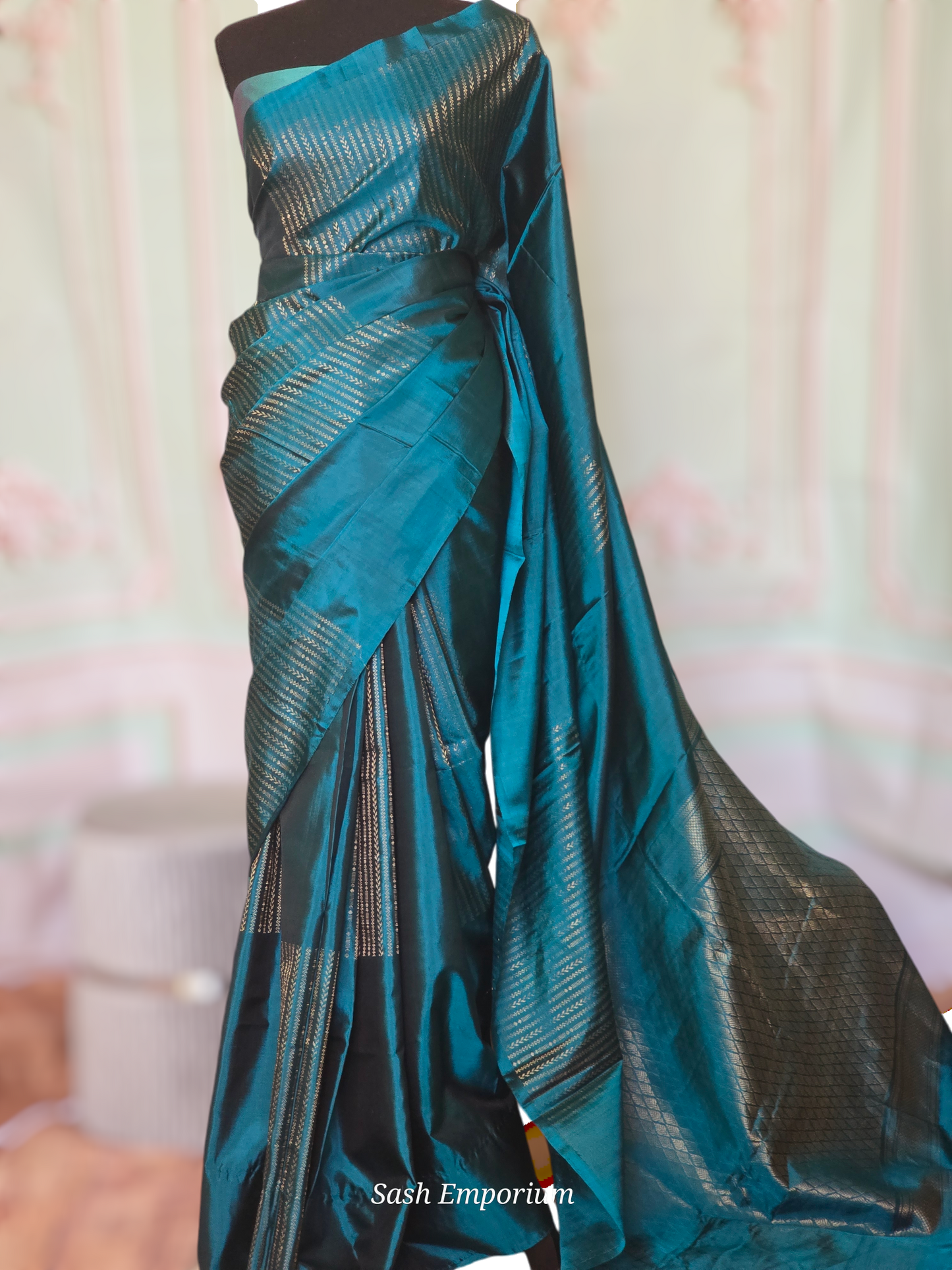 Kanchipuram soft silk saree ( teal blue) with stitched blouse