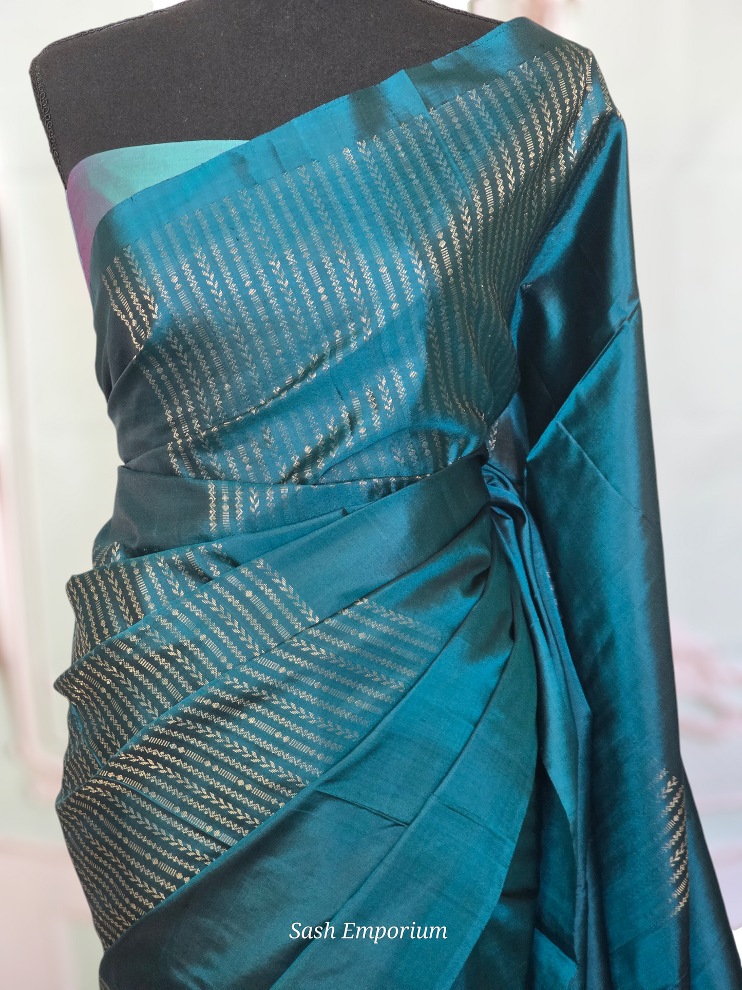 Kanchipuram soft silk saree ( teal blue) with stitched blouse