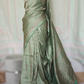 Semi katan silk saree(mint green) with silver/antique design- stitched blouse