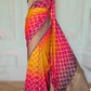 Kaddhi georgette bandhini weaving saree with 3dye combo- stitched blouse