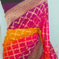 Kaddhi georgette bandhini weaving saree with 3dye combo- stitched blouse