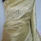 Pista green crushed organza saree with thread work- stitched blouse