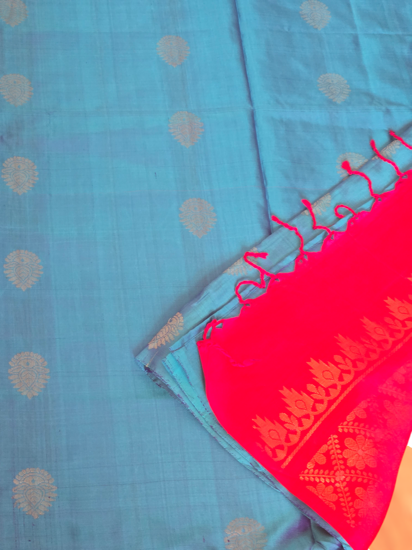 Kancheepuram soft silk saree (blue/pink) with stitched blouse