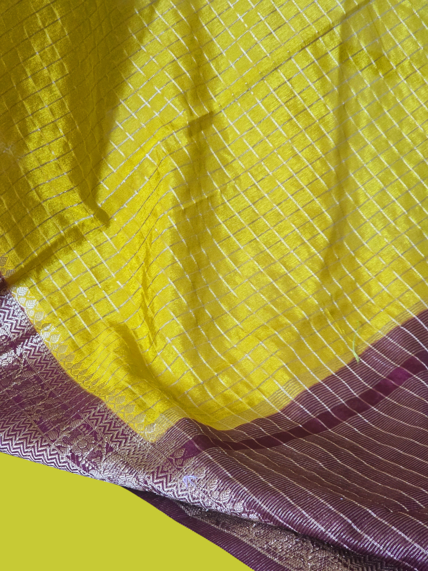 Semi silk saree with check body- stitched blouse