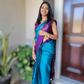 Kancheepuram soft silk saree( blue/purple combo) with stitched blouse (with sleeve)