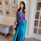 Kancheepuram soft silk saree( blue/purple combo) with stitched blouse (with sleeve)