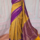 Yellow/purple check design raw silk saree with stitched blouse