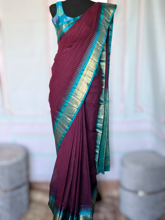 Handloom gadwal cotton saree with zari kanchi Temple border- No BP