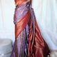 Lavender/maroon combo kancheepuram soft silk saree with stitched blouse