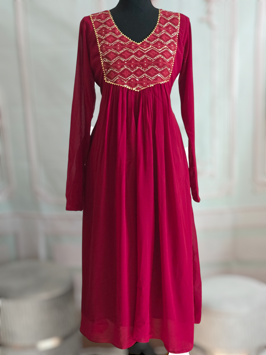 Dark Maroon A line kurti- Christmas special