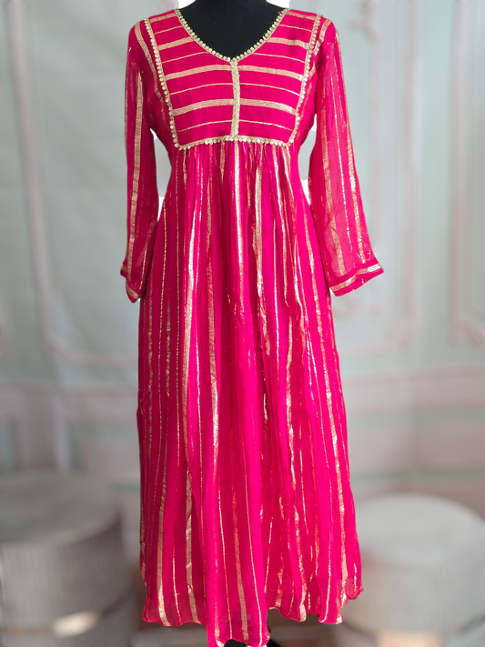 Bright pink A line kurti- Christmas special