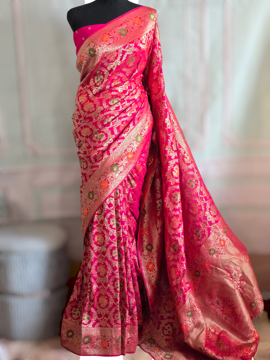 Khaddi georgette saree with meenakari work- stitched blouse