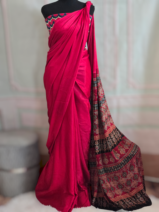 Modal silk (reddish pink)with stitched blouse