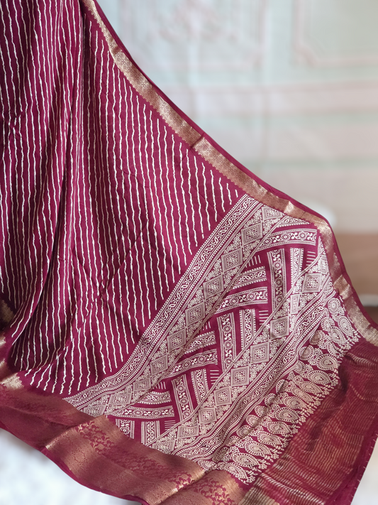 Dola silk leheriya printed saree with stitched blouse