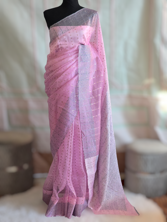 Organza Muslim silk saree with sequins work