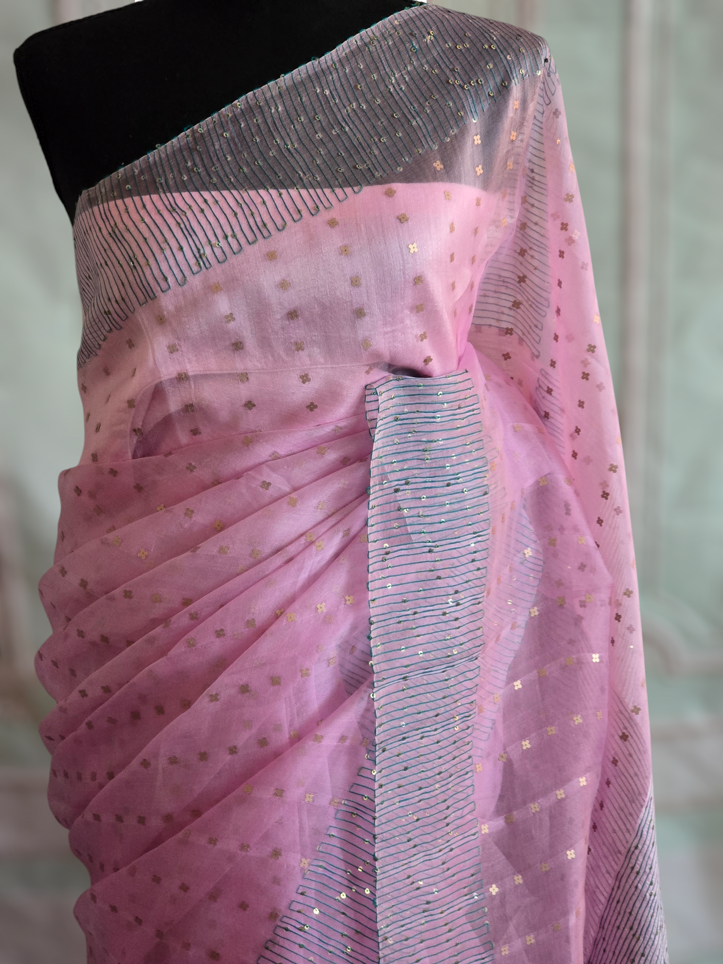 Organza Muslim silk saree with sequins work