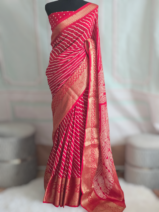 Semi modal saree with leheriya print- stitched blouse