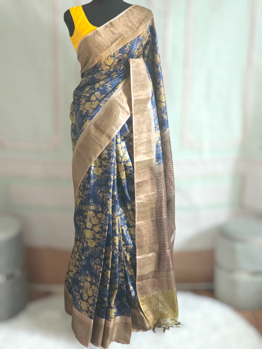 Pure tussar silk saree with digital print- stitched blouse available