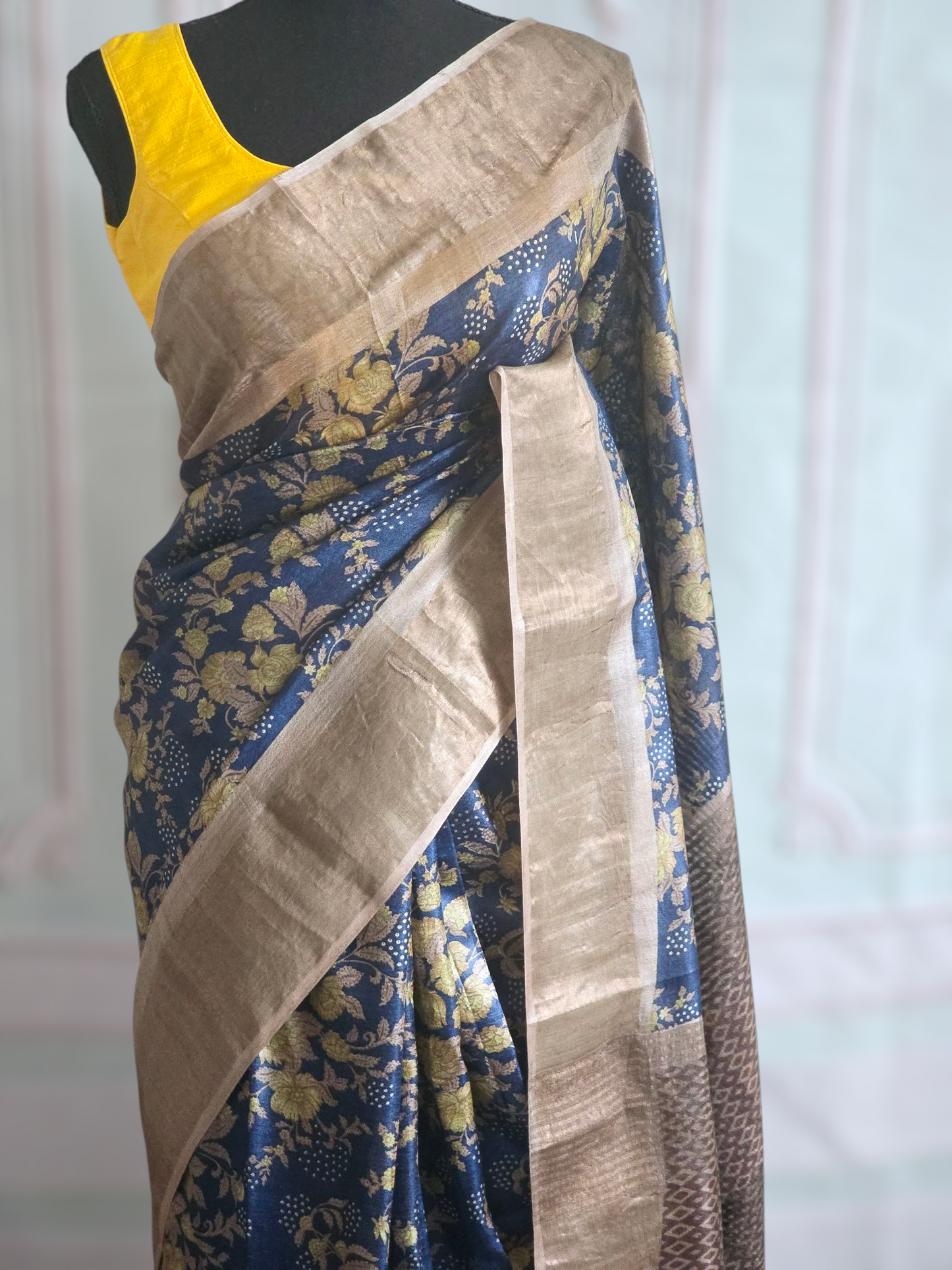 Pure tussar silk saree with digital print- stitched blouse available