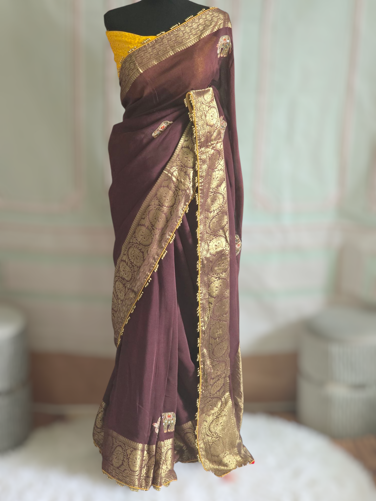 Designer georgette saree with heavy work stitched blouse