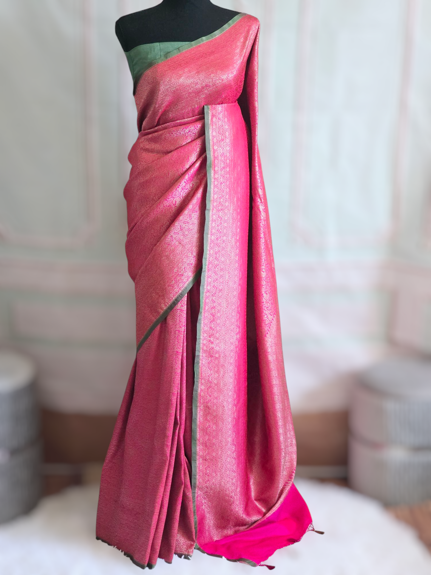 Semi katan banarasi silk saree with stitched blouse