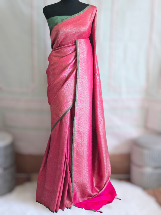 Semi katan banarasi silk saree with stitched blouse