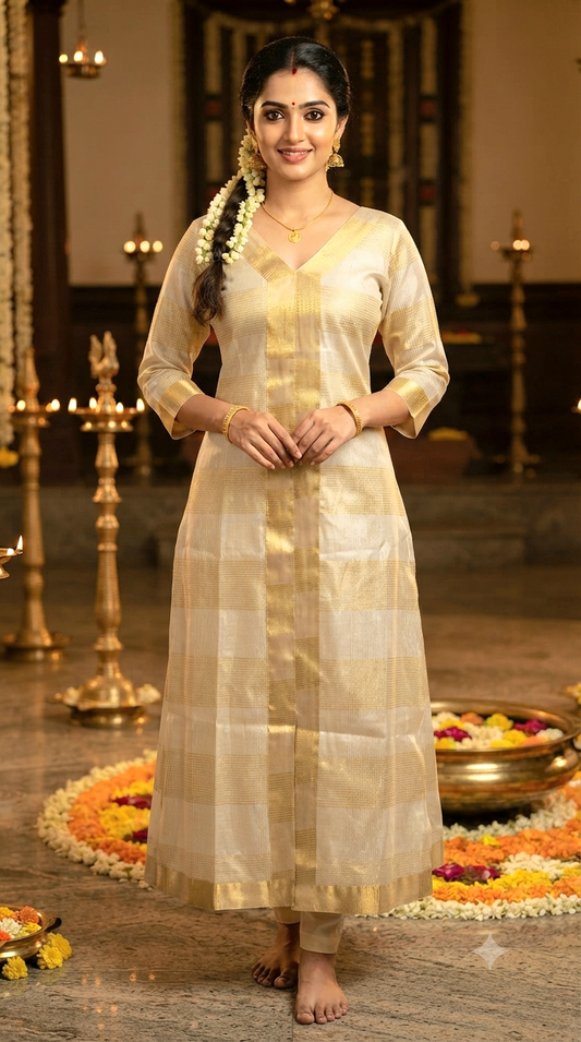 Tissue check A line kurti (only)with (small front slit)
