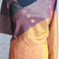 Soft silk kancheepuram(mutard yellow greenish brown)saree with stitched blouse/falln pico