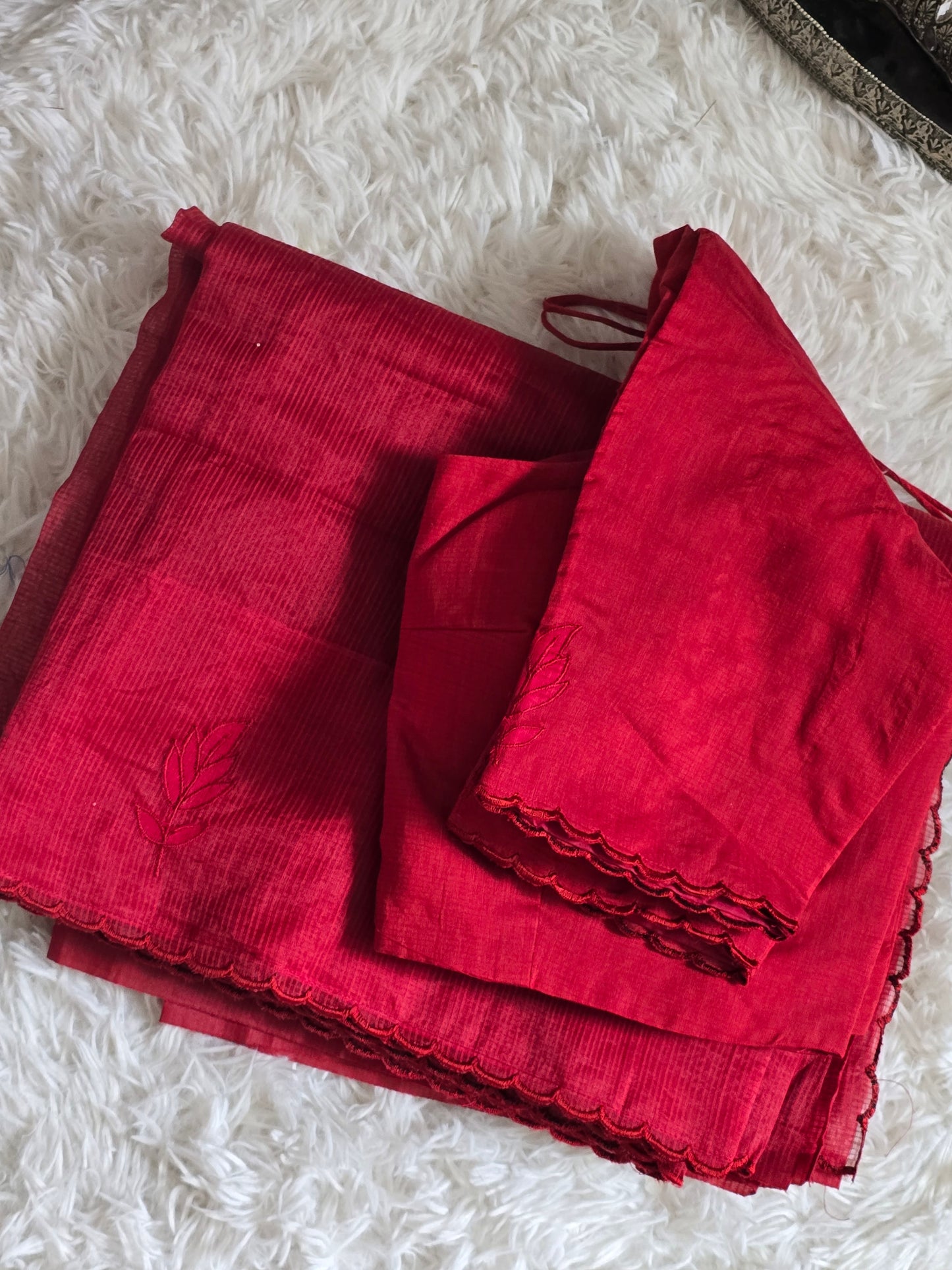 Kota cotton saree with applique design- stitched blouse