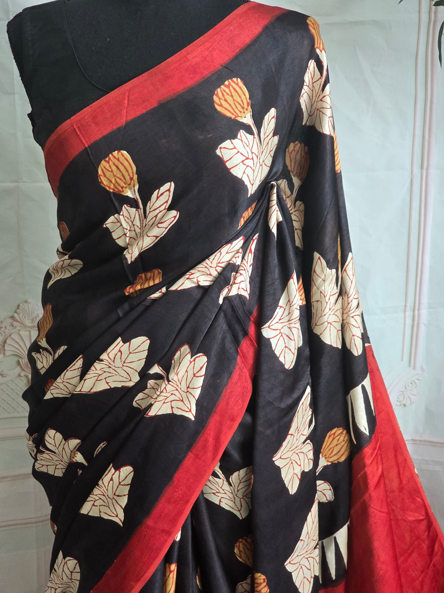 Modal silk saree with block print- BP