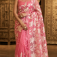 Turquish organza saree (pinkish peach) with applique work- stitched blouse