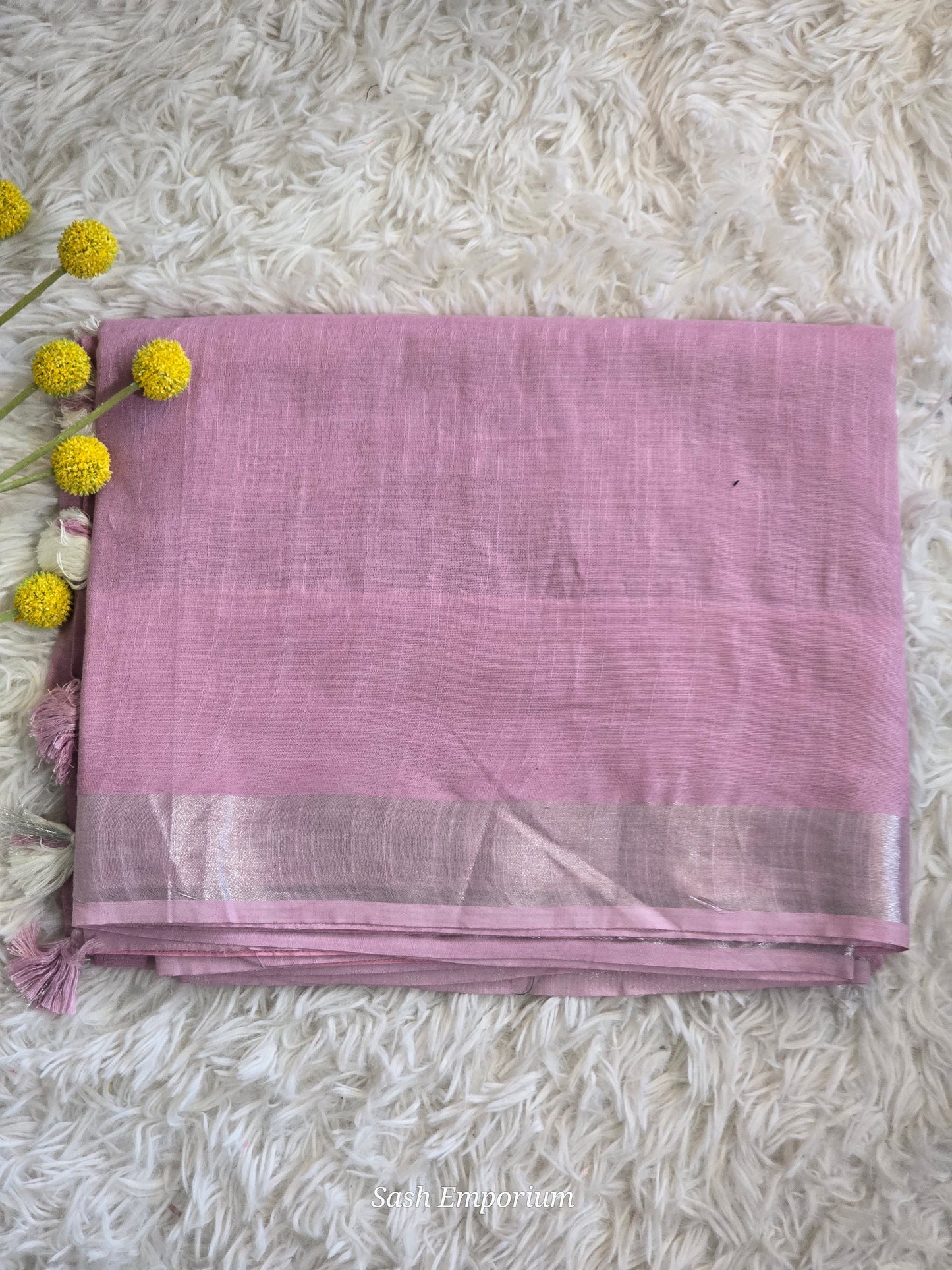 Linen cotton saree with silver border