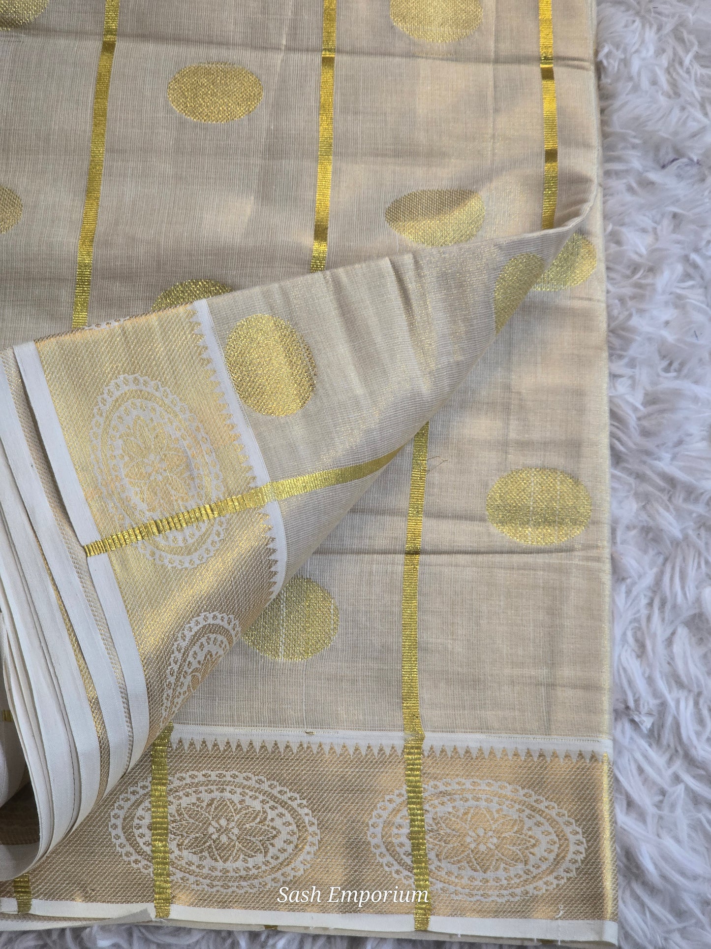 Premium tissue cotton set saree with gold butas weaving
