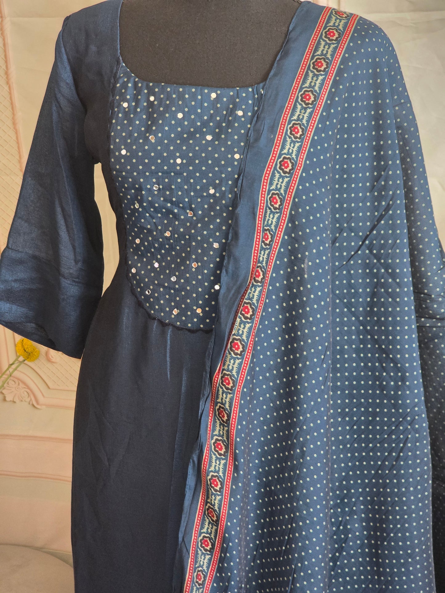 Semi raw silk3 pc salwar suit set(blue)