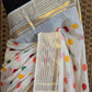 Mul cotton saree with multi color polka dots and border (fall and pico done)NO Blouse piece