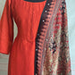 Semi raw silk 3pc salwar suit set(orange)