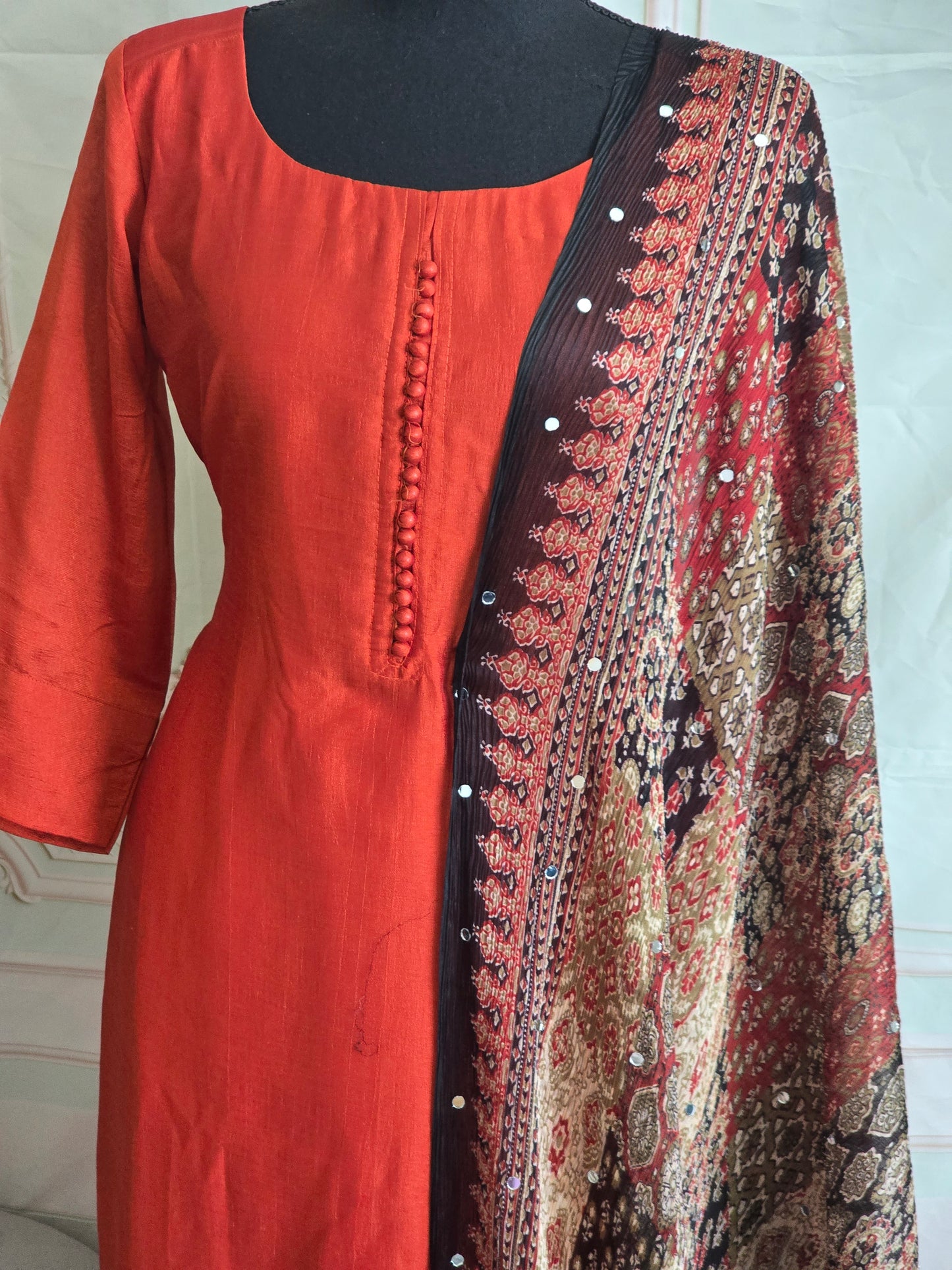 Semi raw silk 3pc salwar suit set(orange)