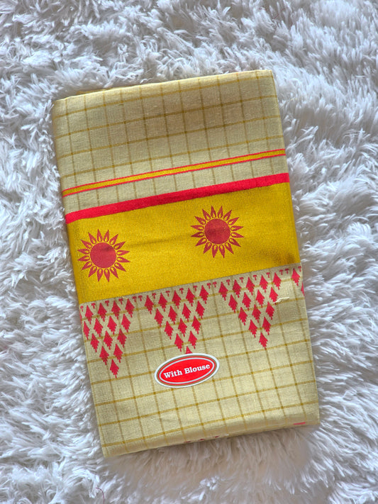 Tissue set saree with rani pink temple print