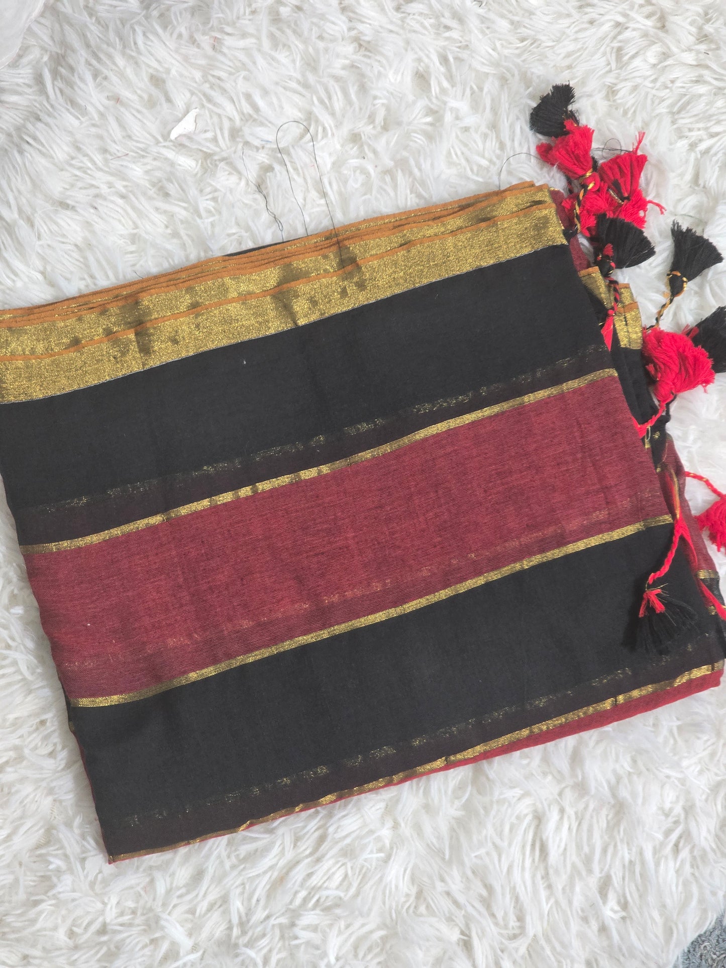 Mul cotton double shade saree with fall and pico- No BP