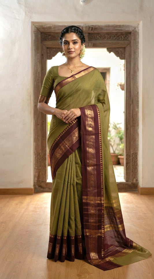 Chettinad cotton saree with stitched blouse