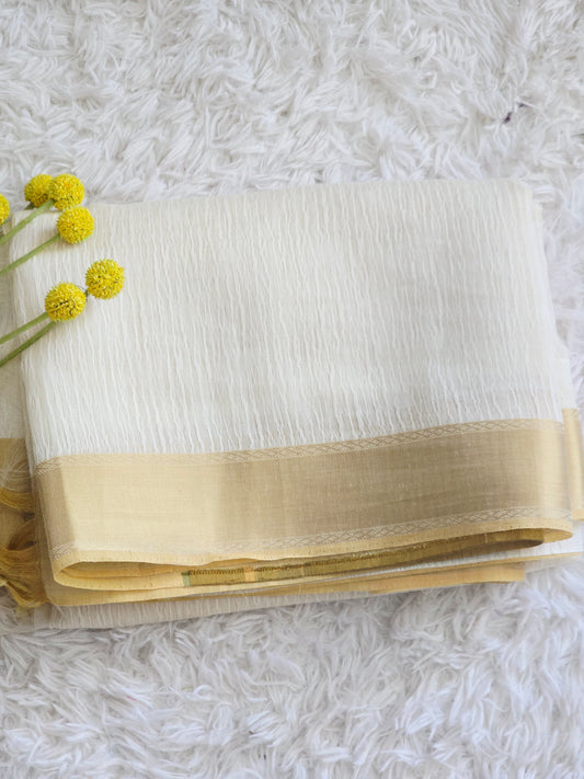 Semi crape kerala saree with printed ( stitched) blouse