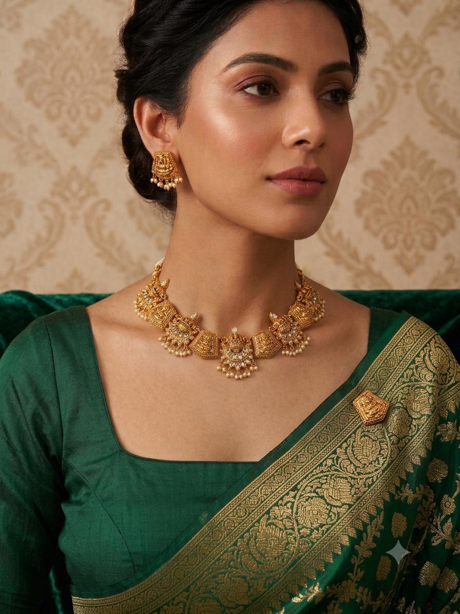 Pearl and stone temple necklace