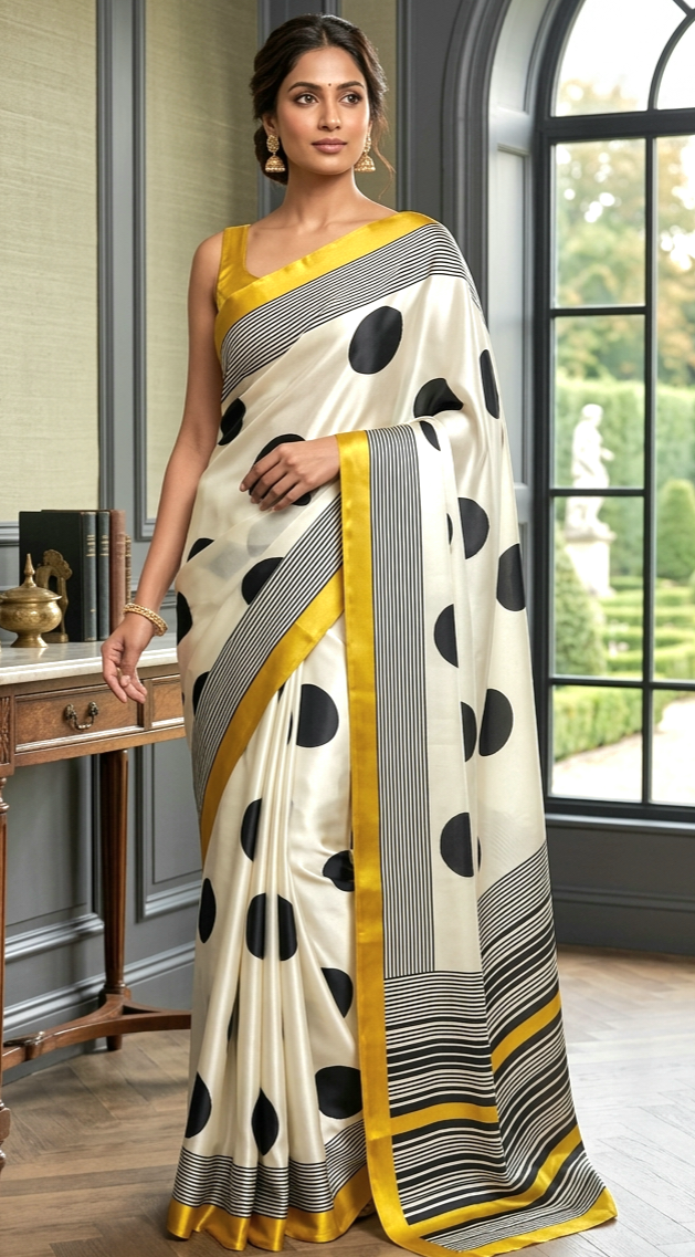 Semi modal silk saree with polka dots- BP ( not stitched)