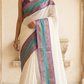Mul cotton saree with blue and lavender kanchee border (fall and pico done)NO Blouse piece