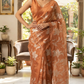 Turquish organza saree ( burnt orange) with applique work- stitched blouse